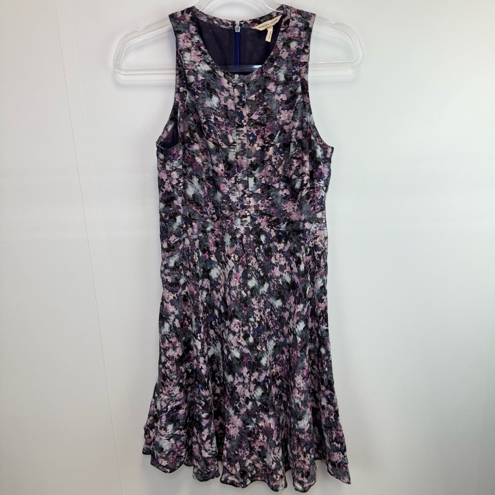 Rebecca Taylor Purple brushstroke Silk Dress abstract Vacation Resortwear Cruise